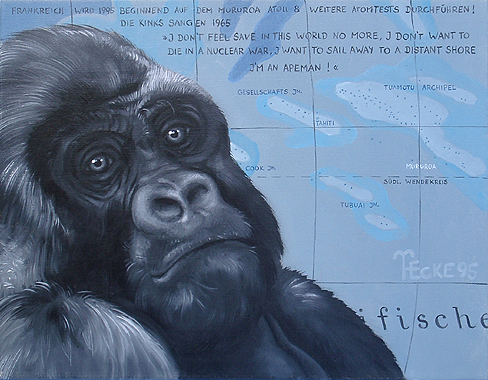 i'm an apeman the kinks mururoa atoll 1965 pacific ocean atomtest 1995 nuclear war mountain gorilla berggorilla silberruecken art painting hardy ecke 