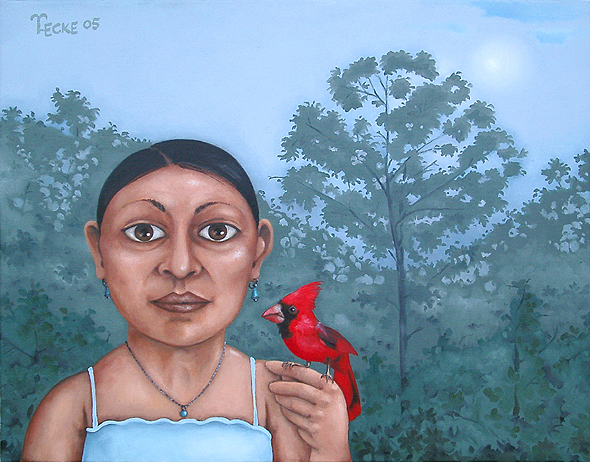 girl cardinal state bird native american blue ridge mountains north carolina vogel indianer cherokee art painting hardy ecke 