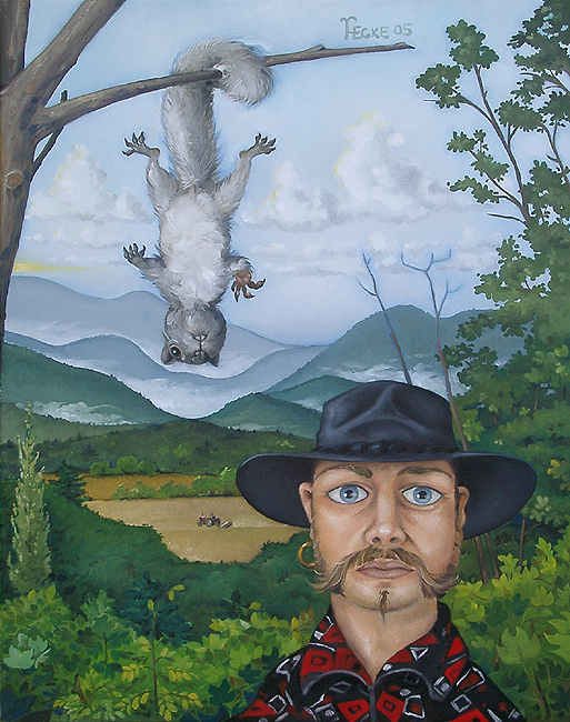 squirrel asheville riceville valley north carolina porchview blue ridge mountains self portrait grey squirrel art painting hardy ecke 