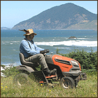 Hardy Ecke on the Riding Mower at the Oregon Coast 