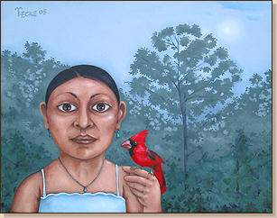 The Girl with the Cardinal - Native American, Cherokee, Smoky Mountains